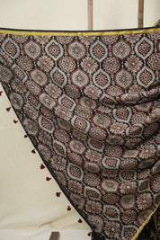 Black HBP Cotton Ajrakh Saree - SRBCAS02
