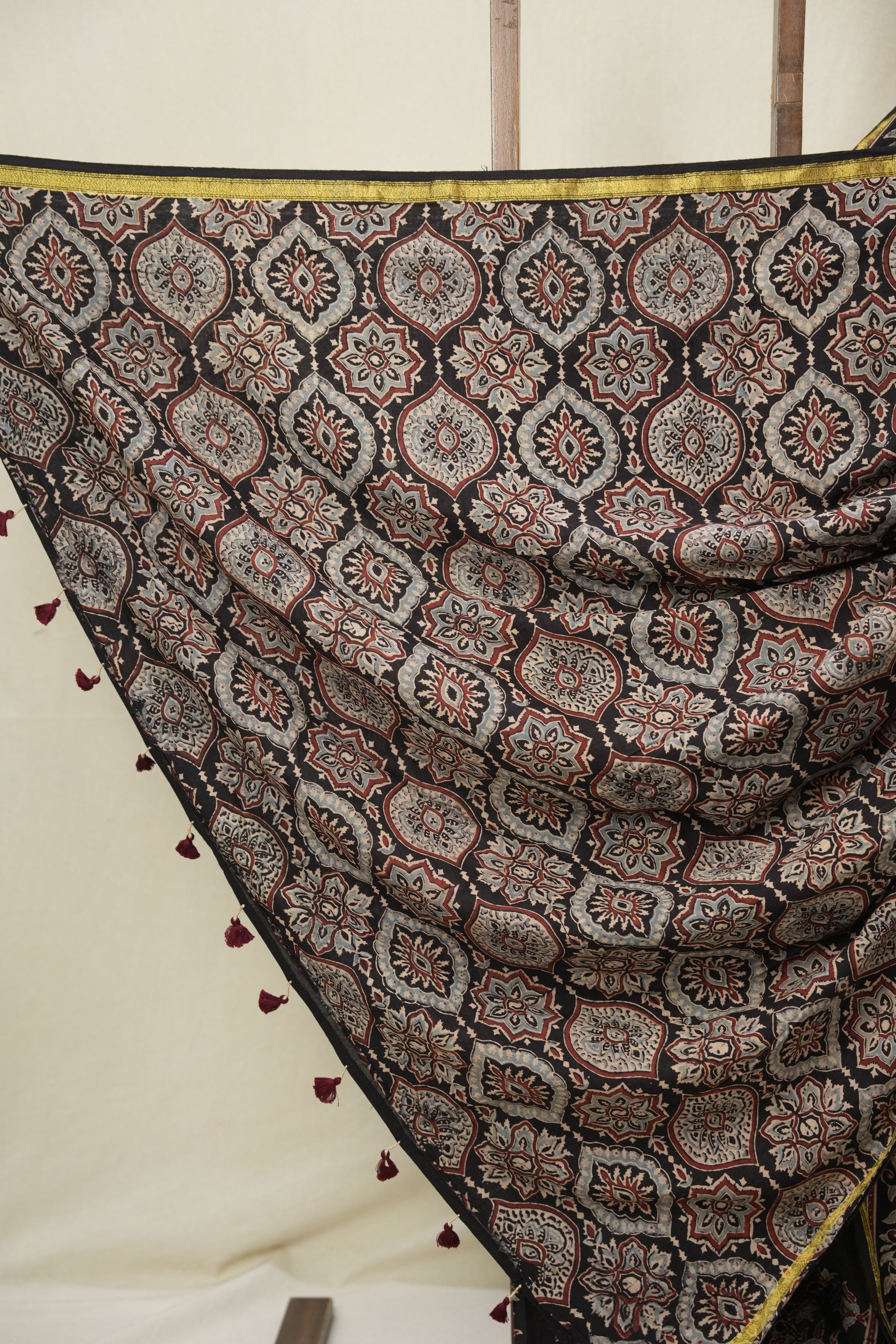 Black HBP Cotton Ajrakh Saree - SRBCAS02