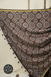 Black HBP Cotton Ajrakh Saree - SRBCAS02