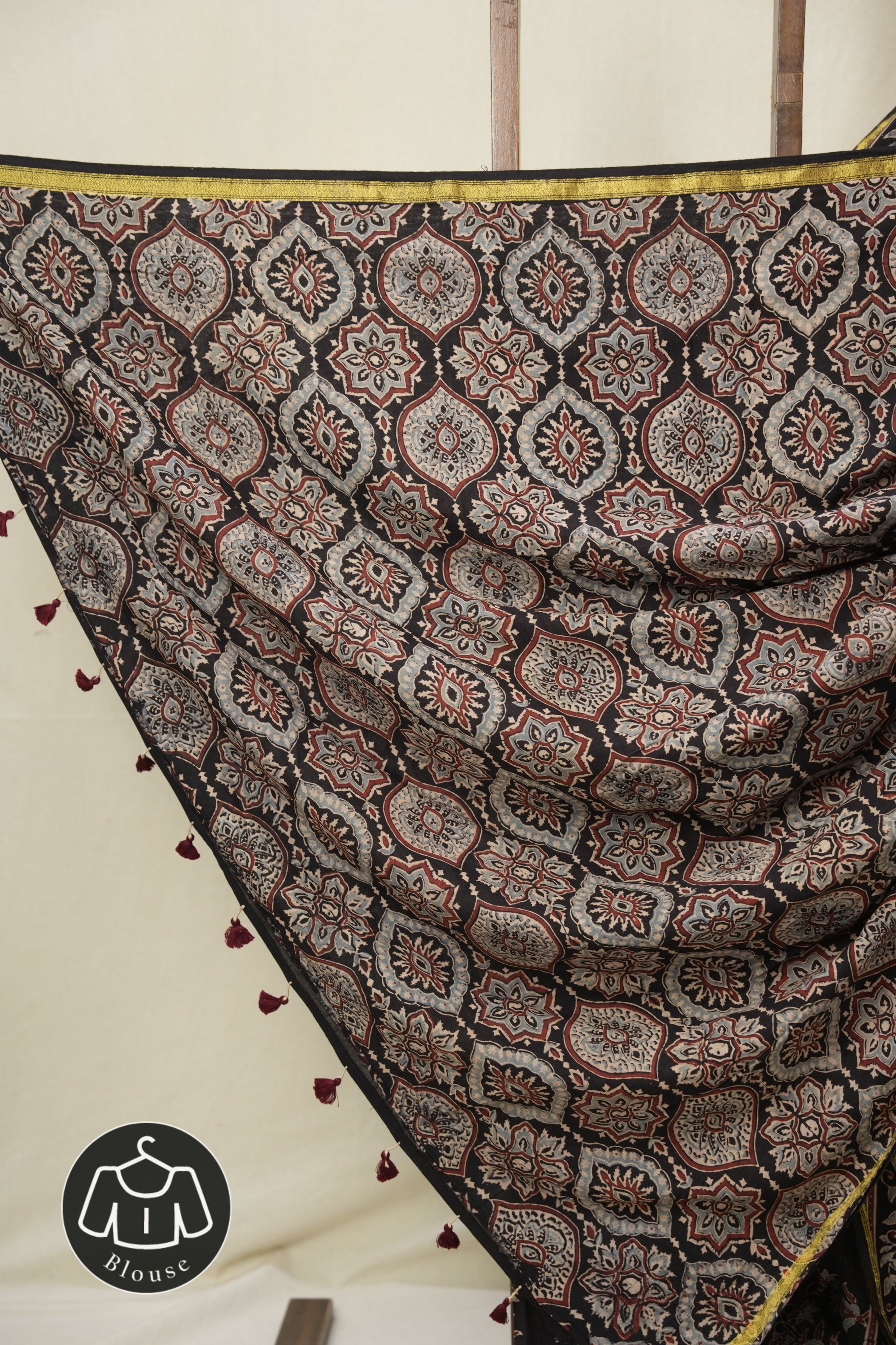 Black HBP Cotton Ajrakh Saree - SRBCAS02