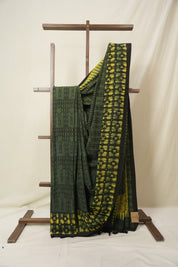 Green HBP Cotton Ajrakh Saree - SRGCAS01