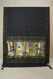 Black Cotton Paithani Saree - SRBCPS720