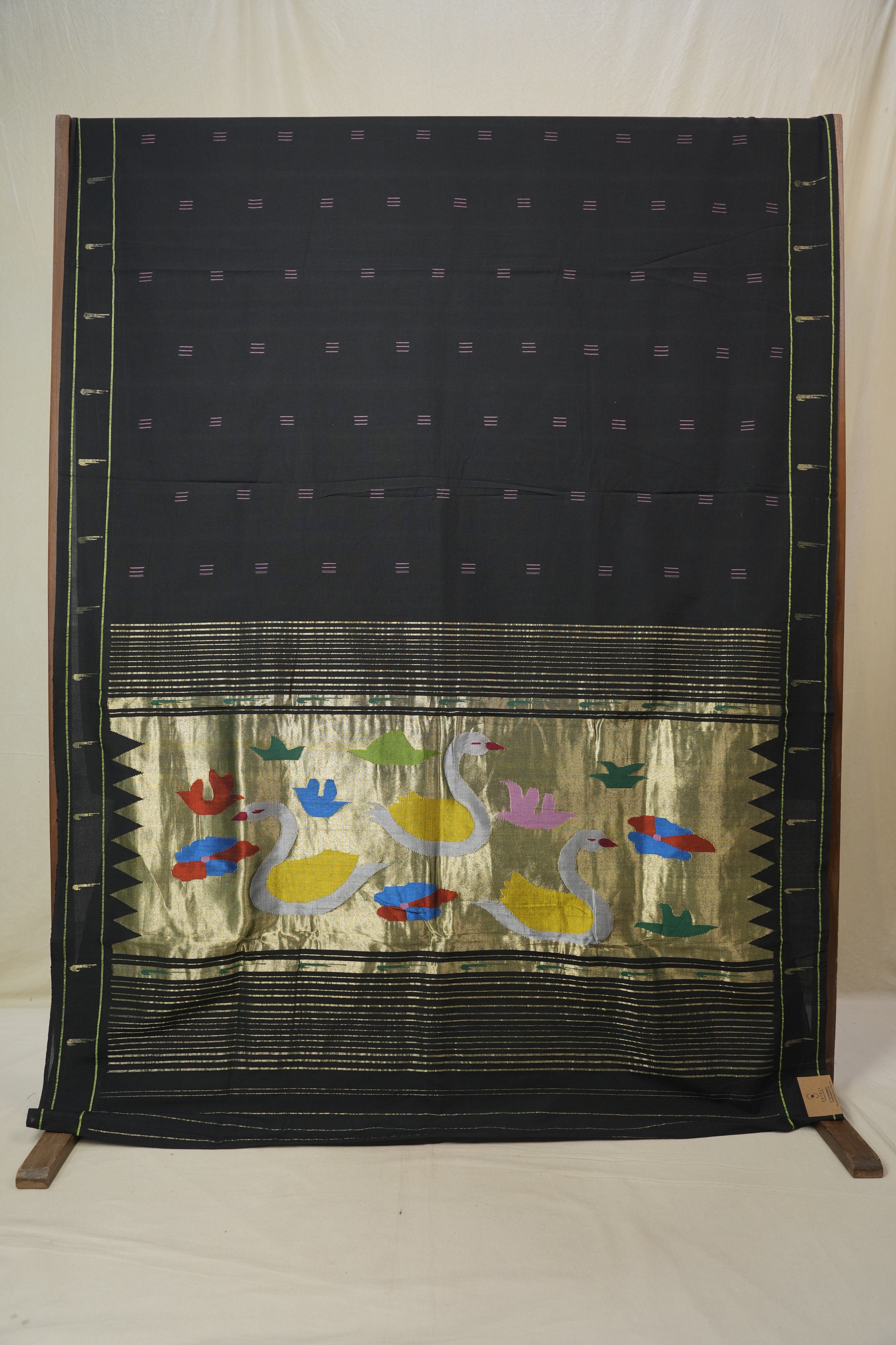 Black Cotton Paithani Saree - SRBCPS720