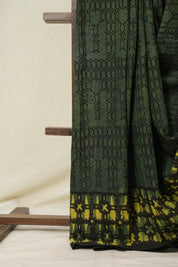 Green HBP Cotton Ajrakh Saree - SRGCAS01
