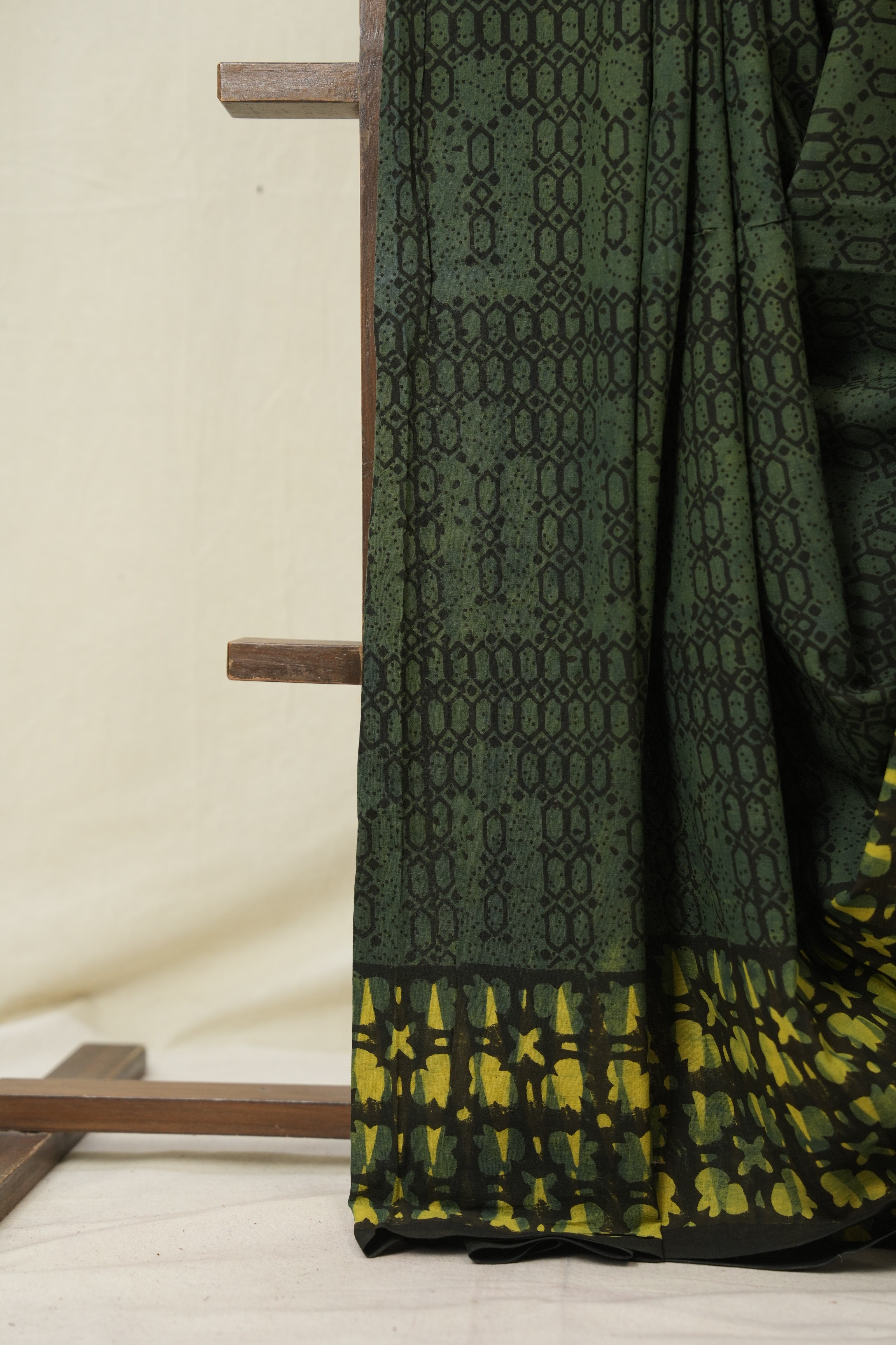 Green HBP Cotton Ajrakh Saree - SRGCAS01