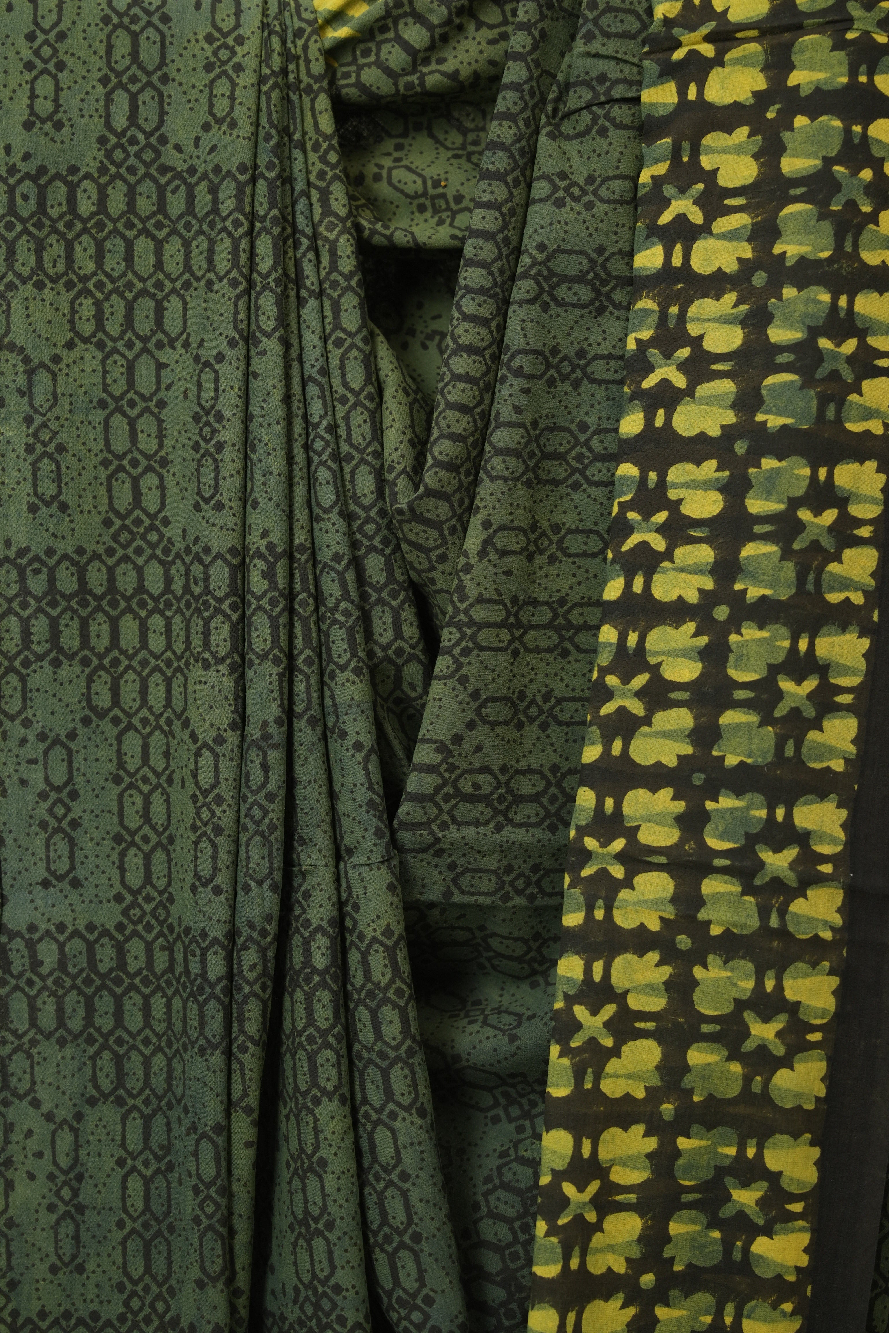 Green HBP Cotton Ajrakh Saree - SRGCAS01