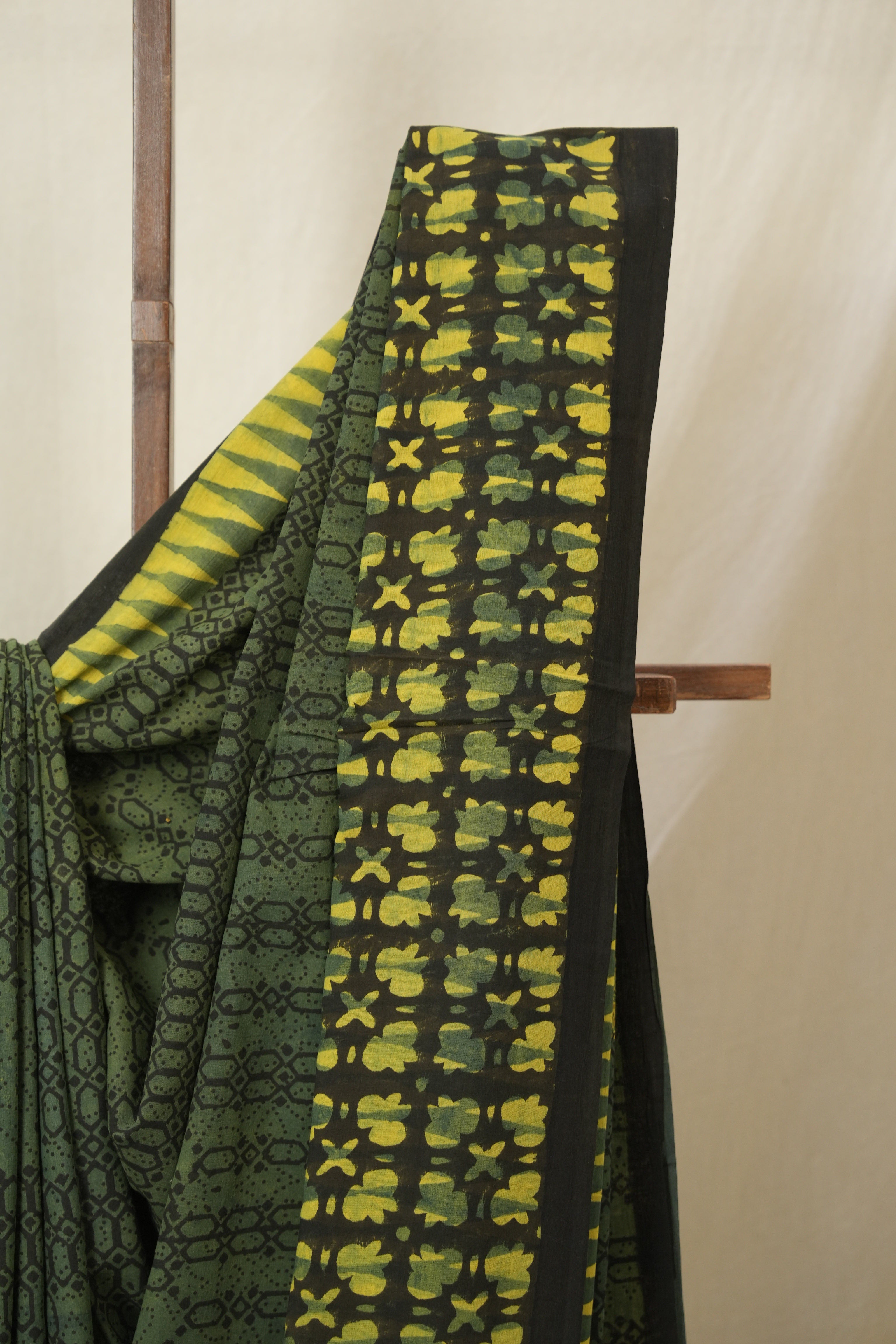 Green HBP Cotton Ajrakh Saree - SRGCAS01