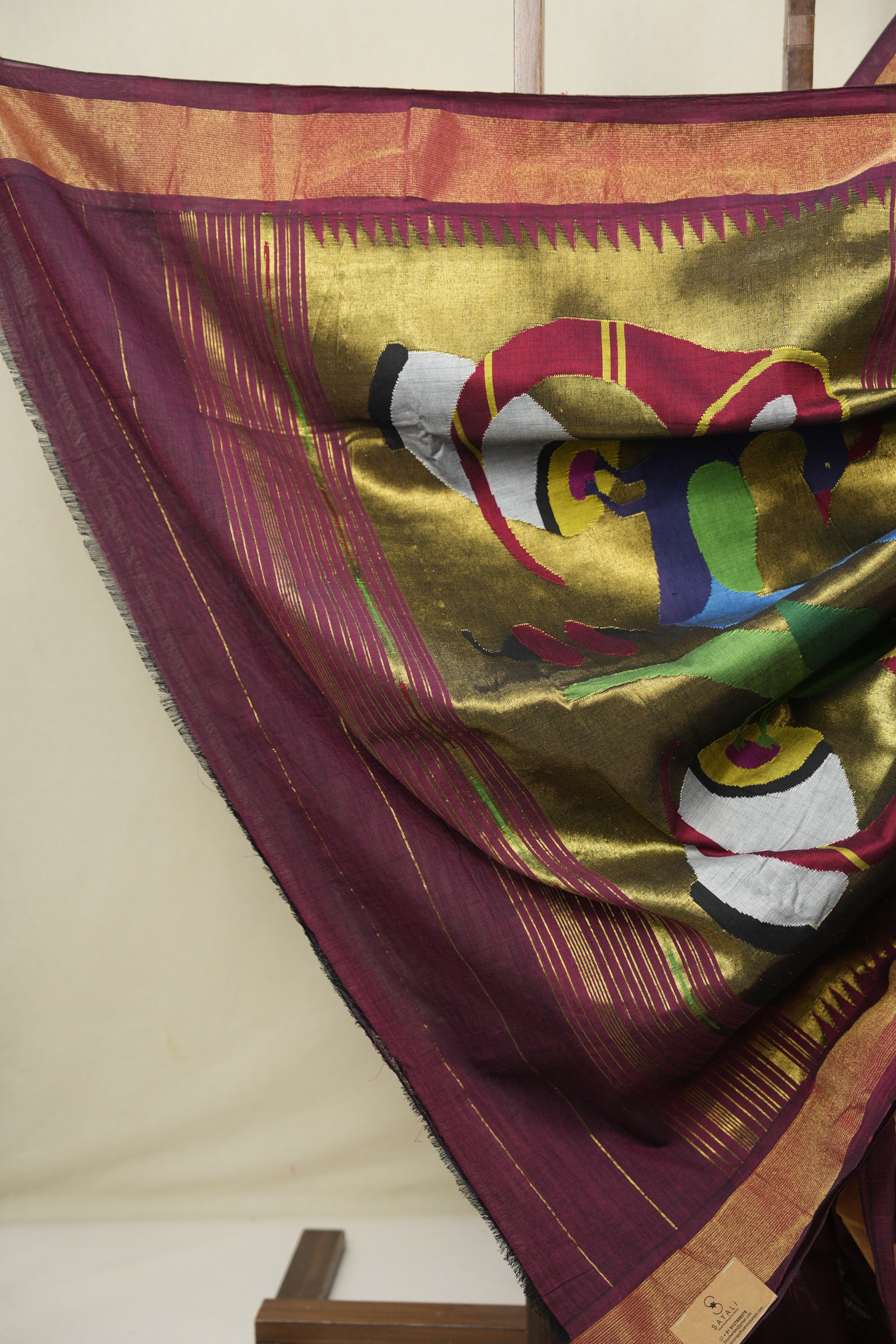 Maroon Cotton Paithani Saree - SRMCPS739