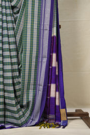 Green-Blue Cotton Ilkal Saree with Chikki Border - SRGBCIS633