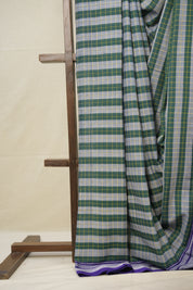 Green-Blue Cotton Ilkal Saree with Chikki Border - SRGBCIS633