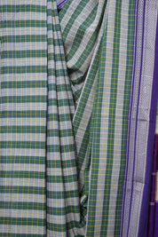 Green-Blue Cotton Ilkal Saree with Chikki Border - SRGBCIS633