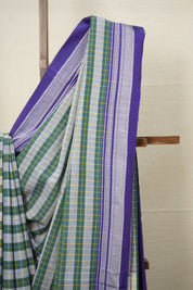 Green-Blue Cotton Ilkal Saree with Chikki Border - SRGBCIS633