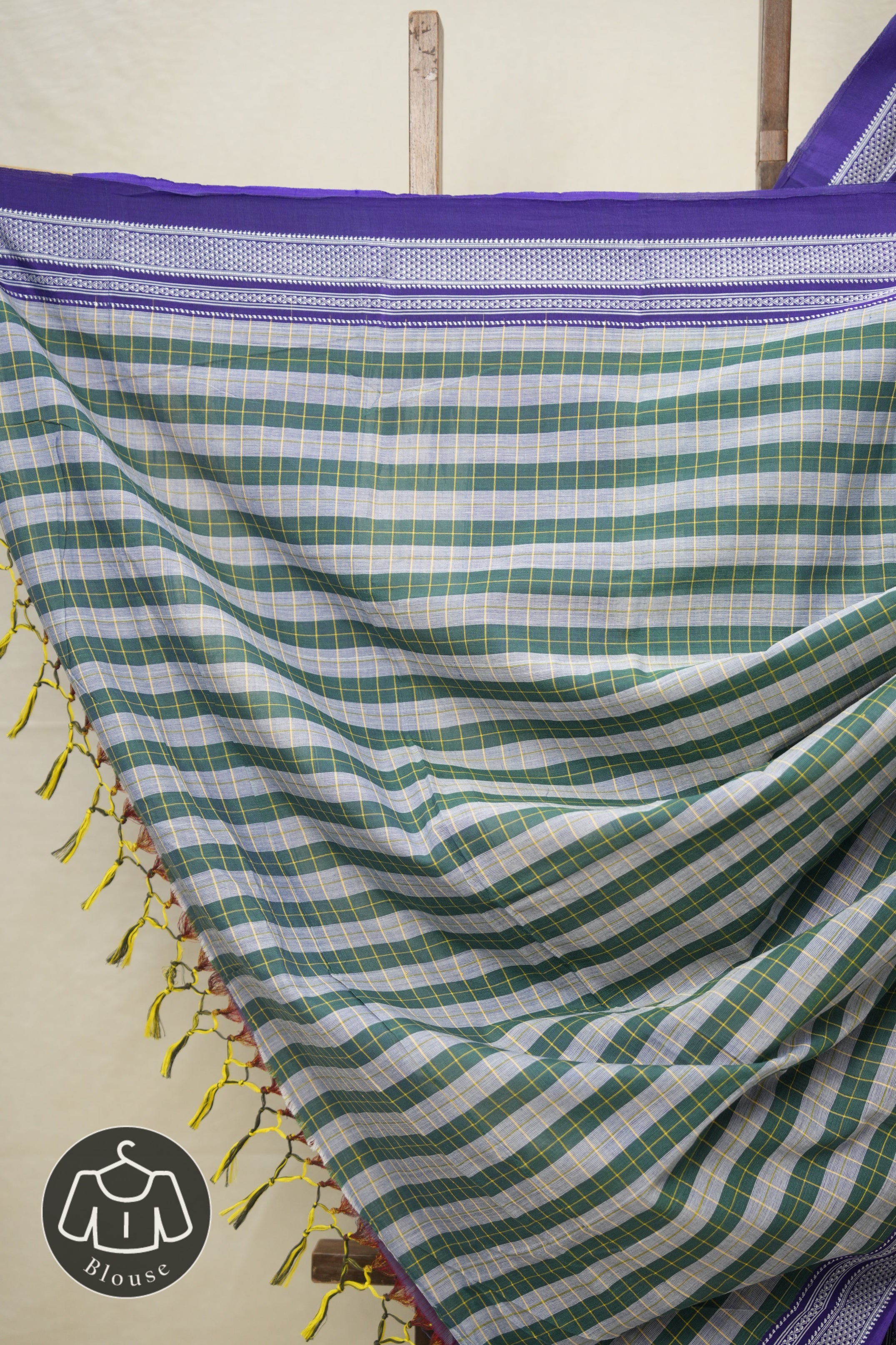 Green-Blue Cotton Ilkal Saree with Chikki Border - SRGBCIS633
