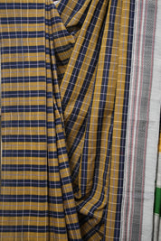 Blue Yellow Checks Cotton Ilkal Saree with Chikki Border - SRBYCCIS636
