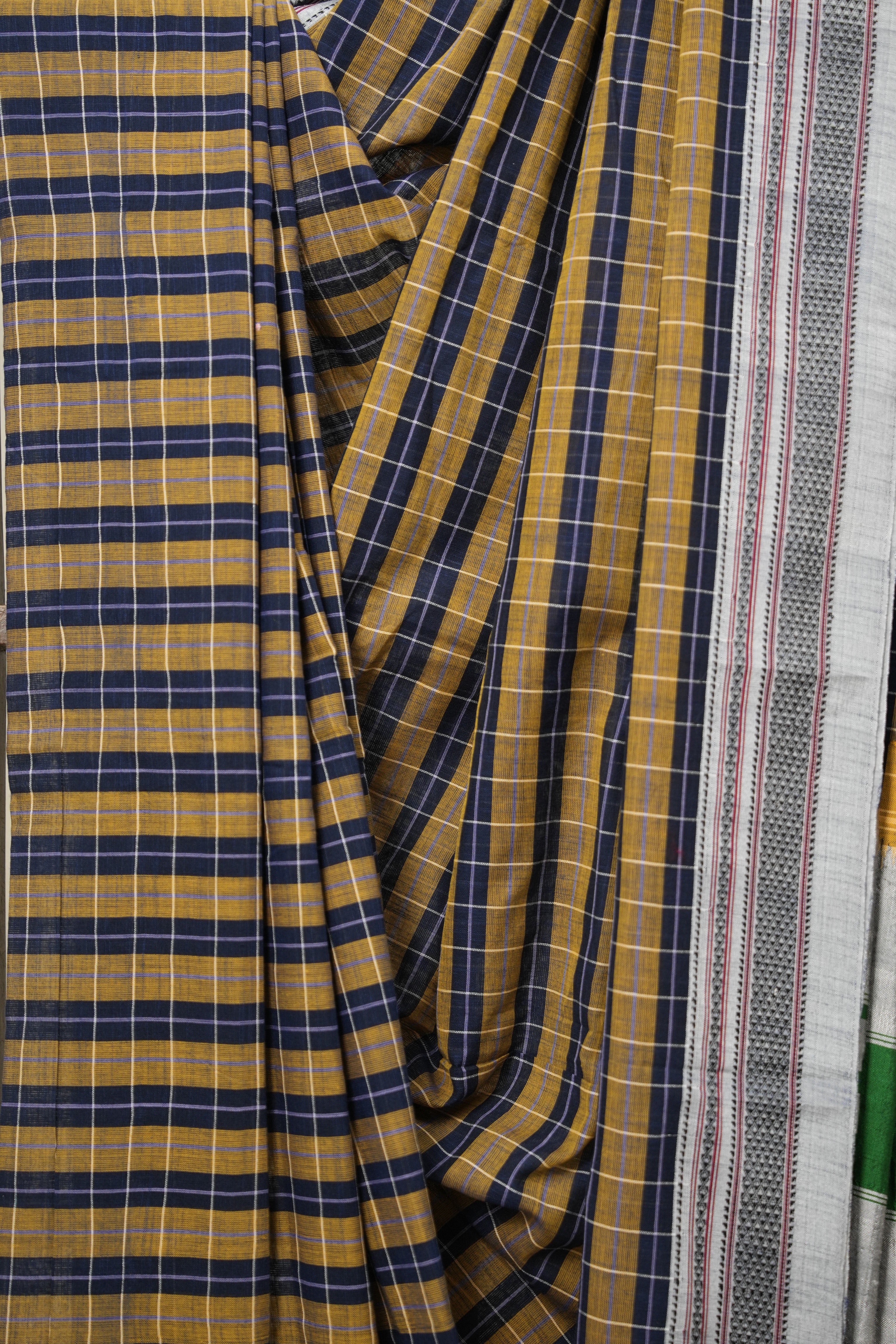 Blue Yellow Checks Cotton Ilkal Saree with Chikki Border - SRBYCCIS636