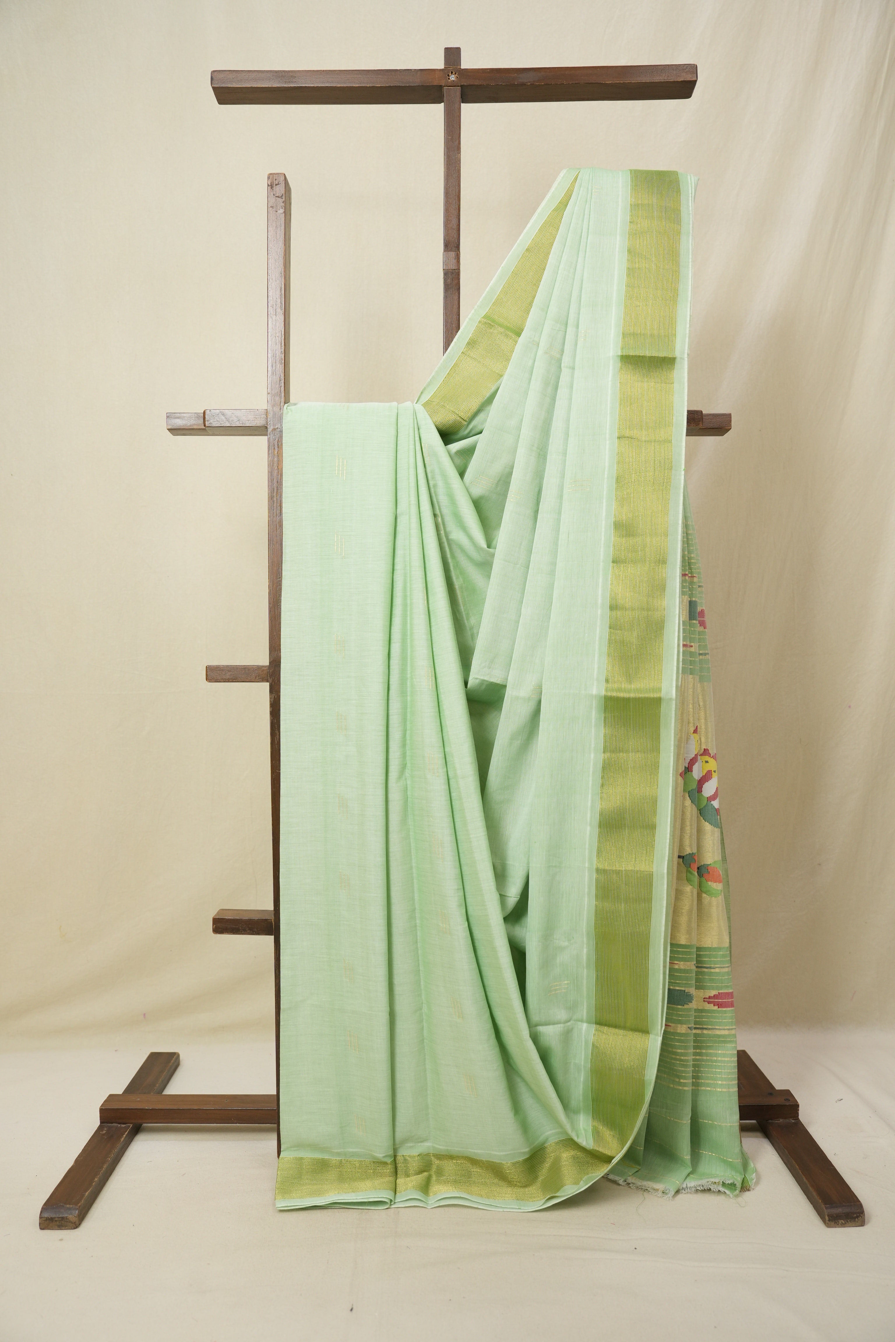 Mint Green Cotton Paithani Saree - SRMGCPS738