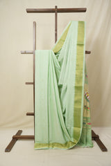 Mint Green Cotton Paithani Saree - SRMGCPS738