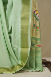 Mint Green Cotton Paithani Saree - SRMGCPS738