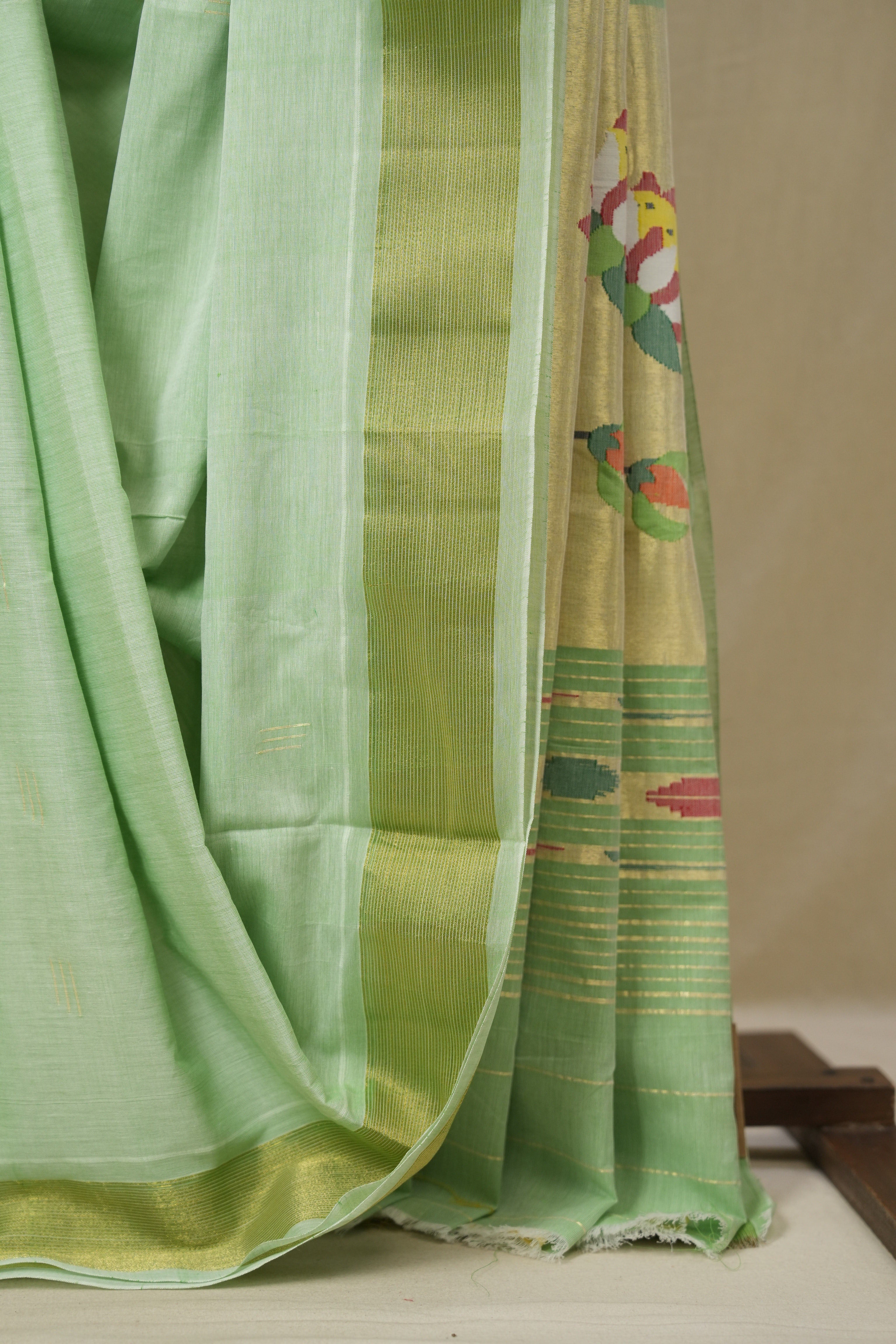 Mint Green Cotton Paithani Saree - SRMGCPS738