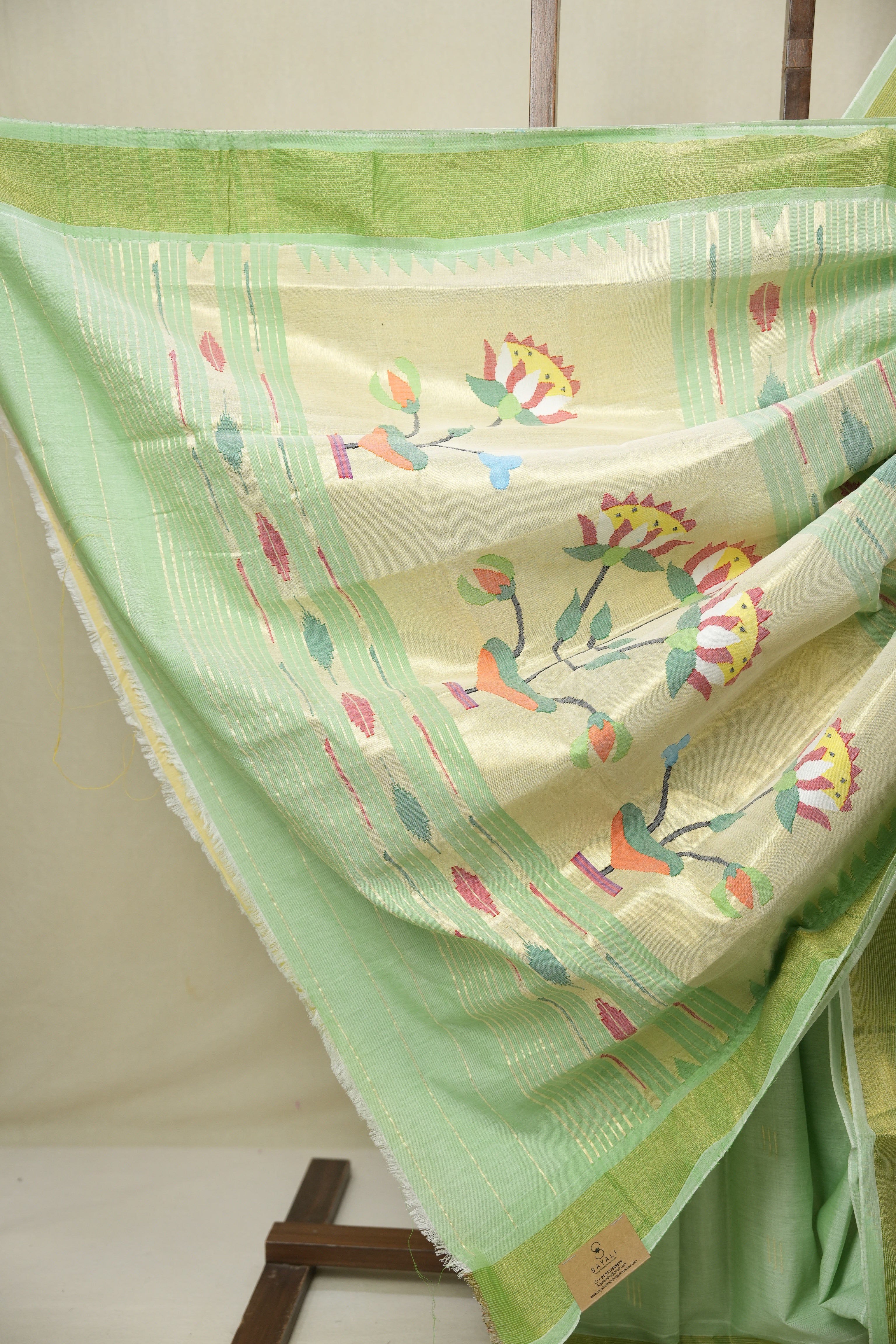 Mint Green Cotton Paithani Saree - SRMGCPS738