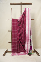 Maroon Checks Cotton Ilkal Saree with Chikki Border - SRMCCIS630