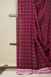 Maroon Checks Cotton Ilkal Saree with Chikki Border - SRMCCIS630