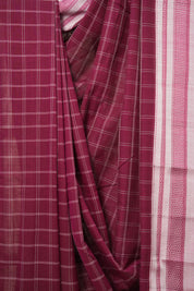 Maroon Checks Cotton Ilkal Saree with Chikki Border - SRMCCIS630