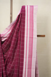 Maroon Checks Cotton Ilkal Saree with Chikki Border - SRMCCIS630