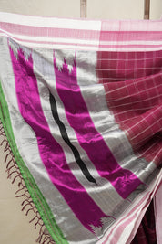 Maroon Checks Cotton Ilkal Saree with Chikki Border - SRMCCIS630