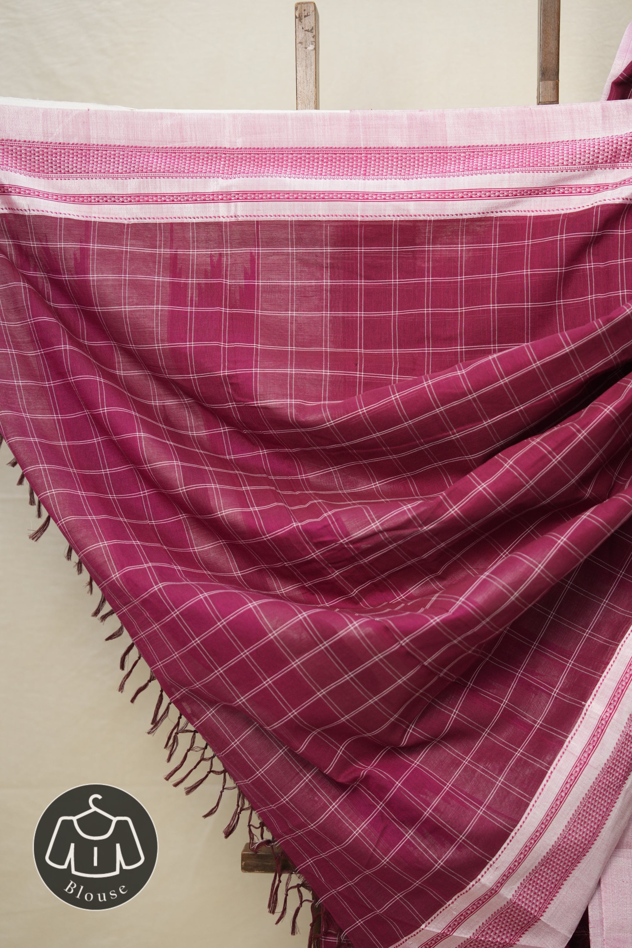 Maroon Checks Cotton Ilkal Saree with Chikki Border - SRMCCIS630