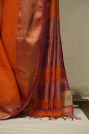 Orange Maheshwari Tissue Saree - SROMTS769