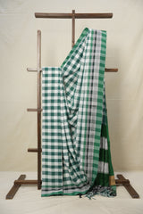 Green - White Checks Cotton Ilkal Saree with Chikki Border - SRGWCCIS628