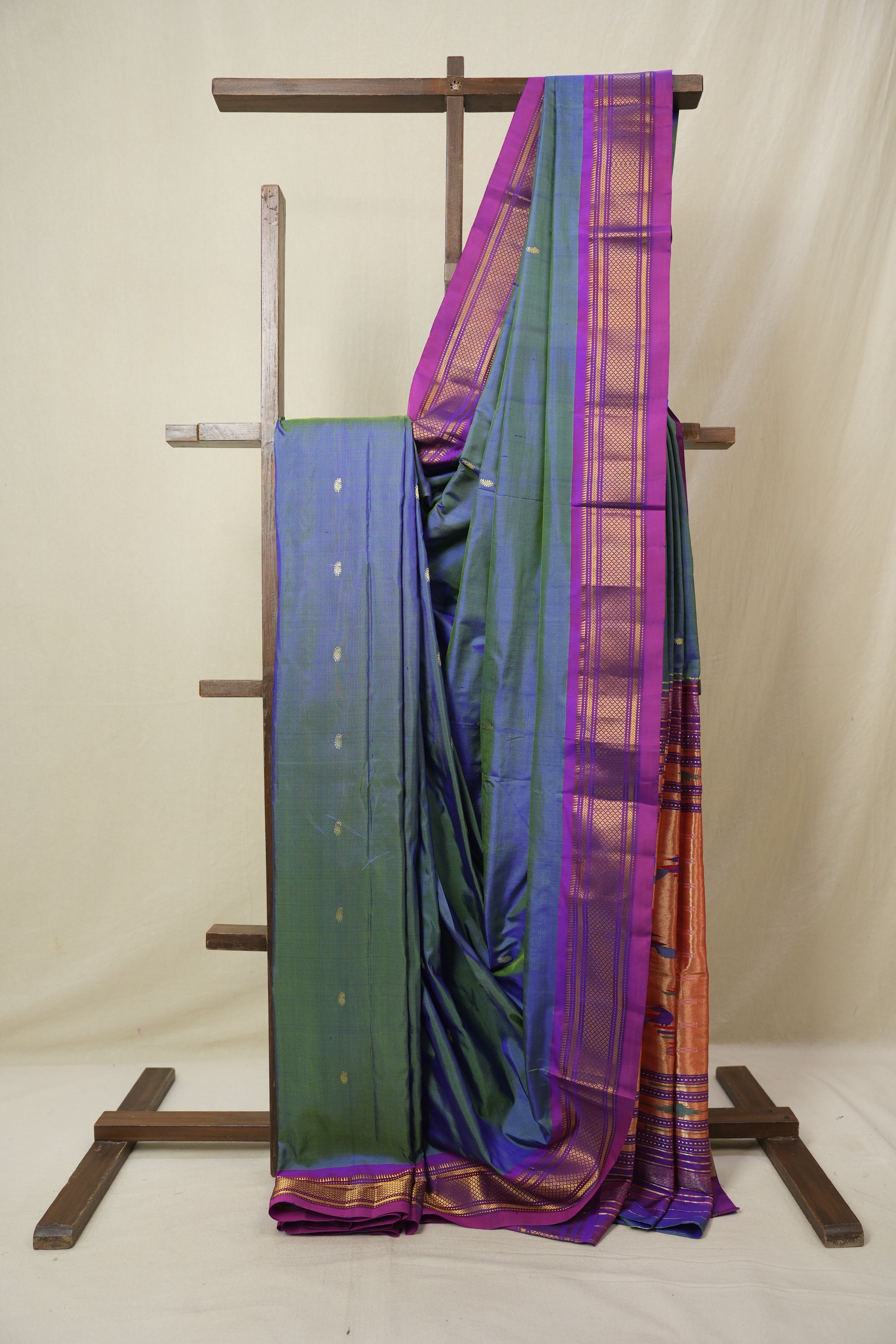 Two Tone Blue Silk Paithani Saree - SRTTBSPS779