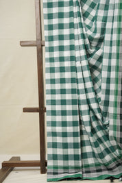 Green - White Checks Cotton Ilkal Saree with Chikki Border - SRGWCCIS628