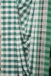Green - White Checks Cotton Ilkal Saree with Chikki Border - SRGWCCIS628