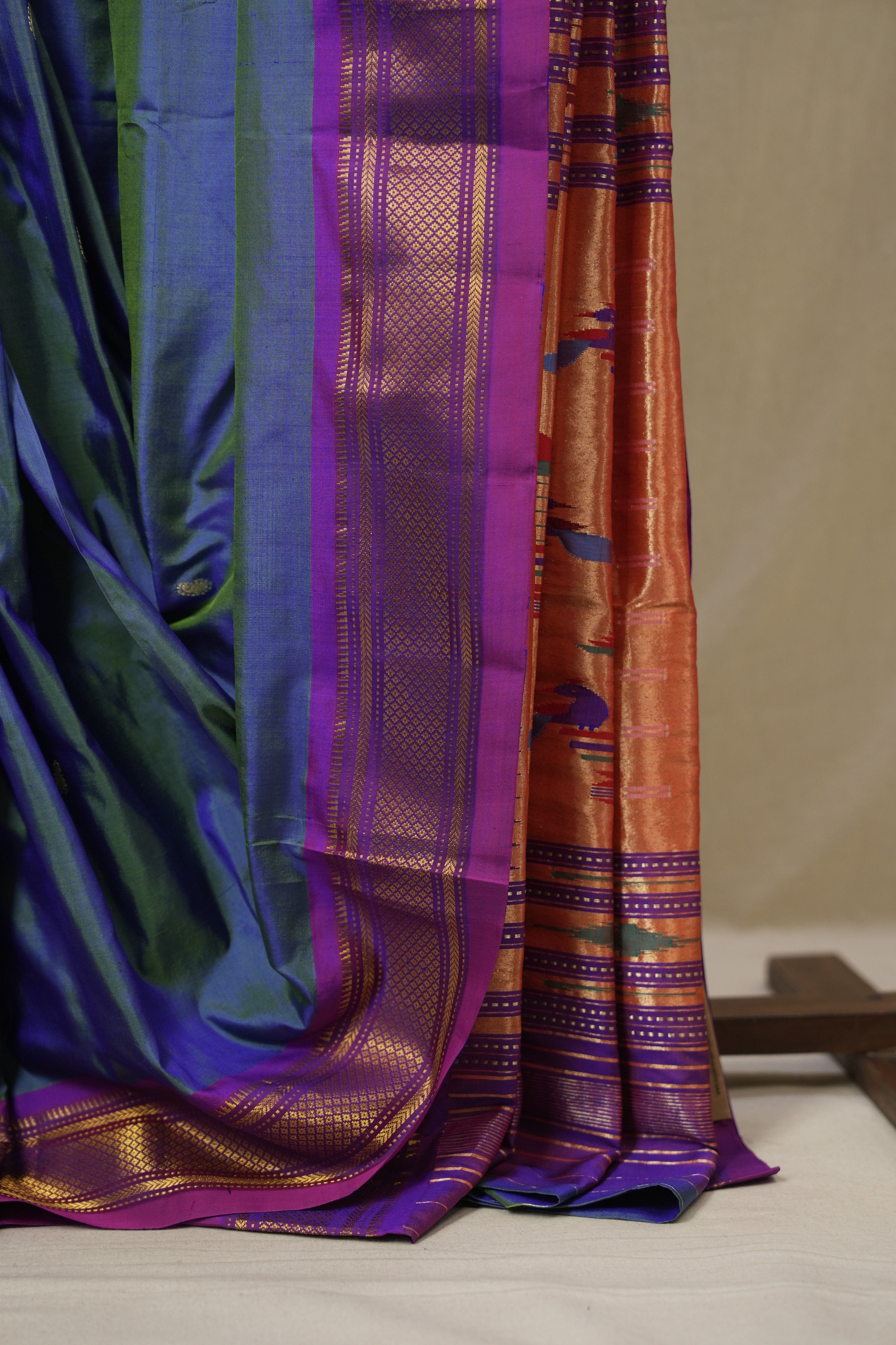 Two Tone Blue Silk Paithani Saree - SRTTBSPS779