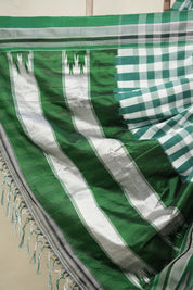 Green - White Checks Cotton Ilkal Saree with Chikki Border - SRGWCCIS628