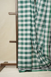 White Green Checks Cotton Ilkal Saree with Chikki Border - SRWGCCIS634