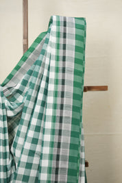 White Green Checks Cotton Ilkal Saree with Chikki Border - SRWGCCIS634