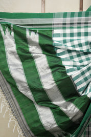 White Green Checks Cotton Ilkal Saree with Chikki Border - SRWGCCIS634