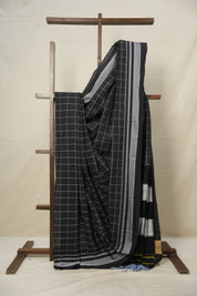 Black Checks Cotton Ilkal Saree with Chikki Border - SRBCCIS635