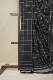 Black Checks Cotton Ilkal Saree with Chikki Border - SRBCCIS635