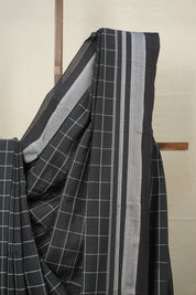 Black Checks Cotton Ilkal Saree with Chikki Border - SRBCCIS635