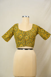 Mustard HBP Ajrakh Cotton Blouse - SRMACB43