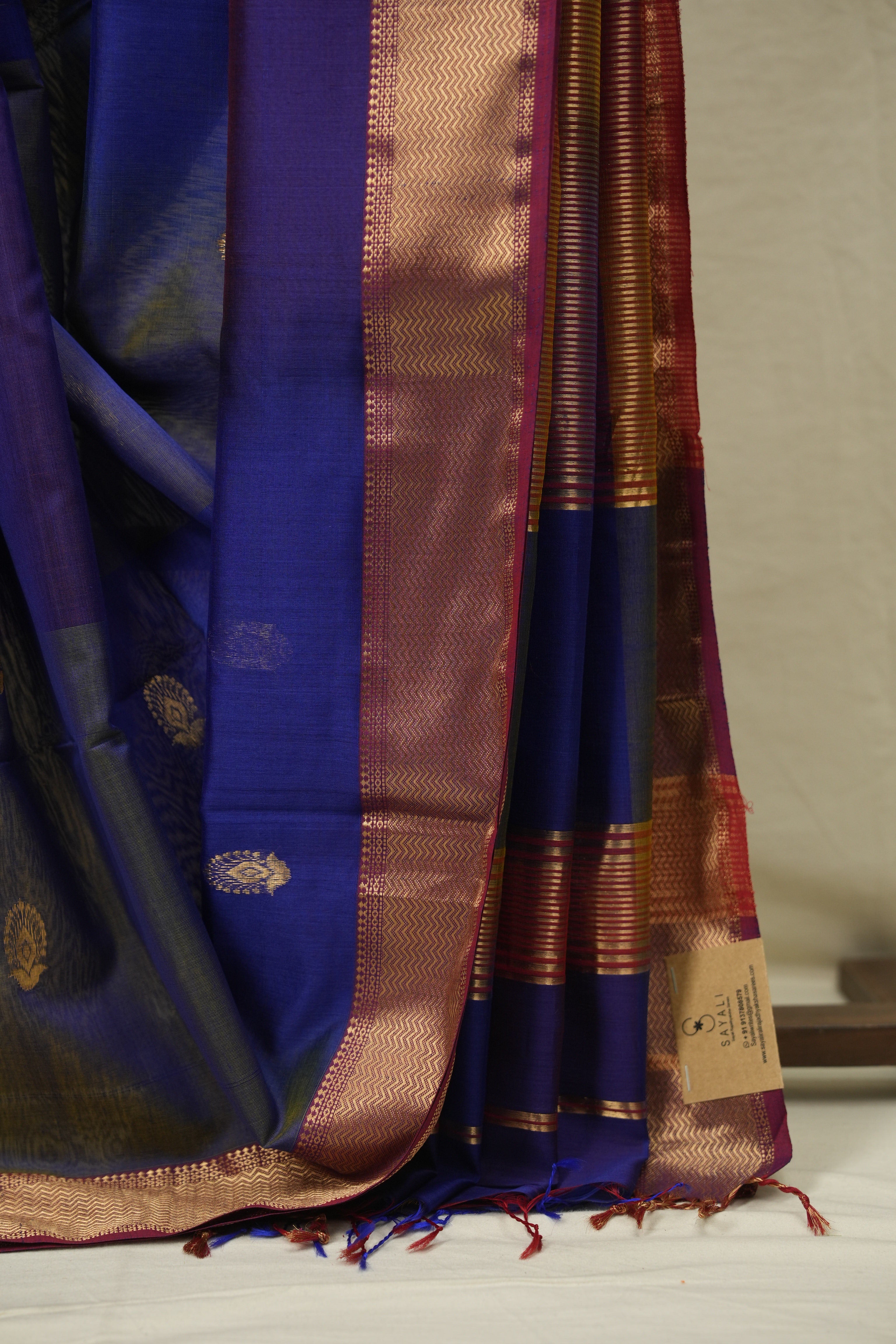Two Tone Blue Maheshwari Saree - SRTTBMS1279