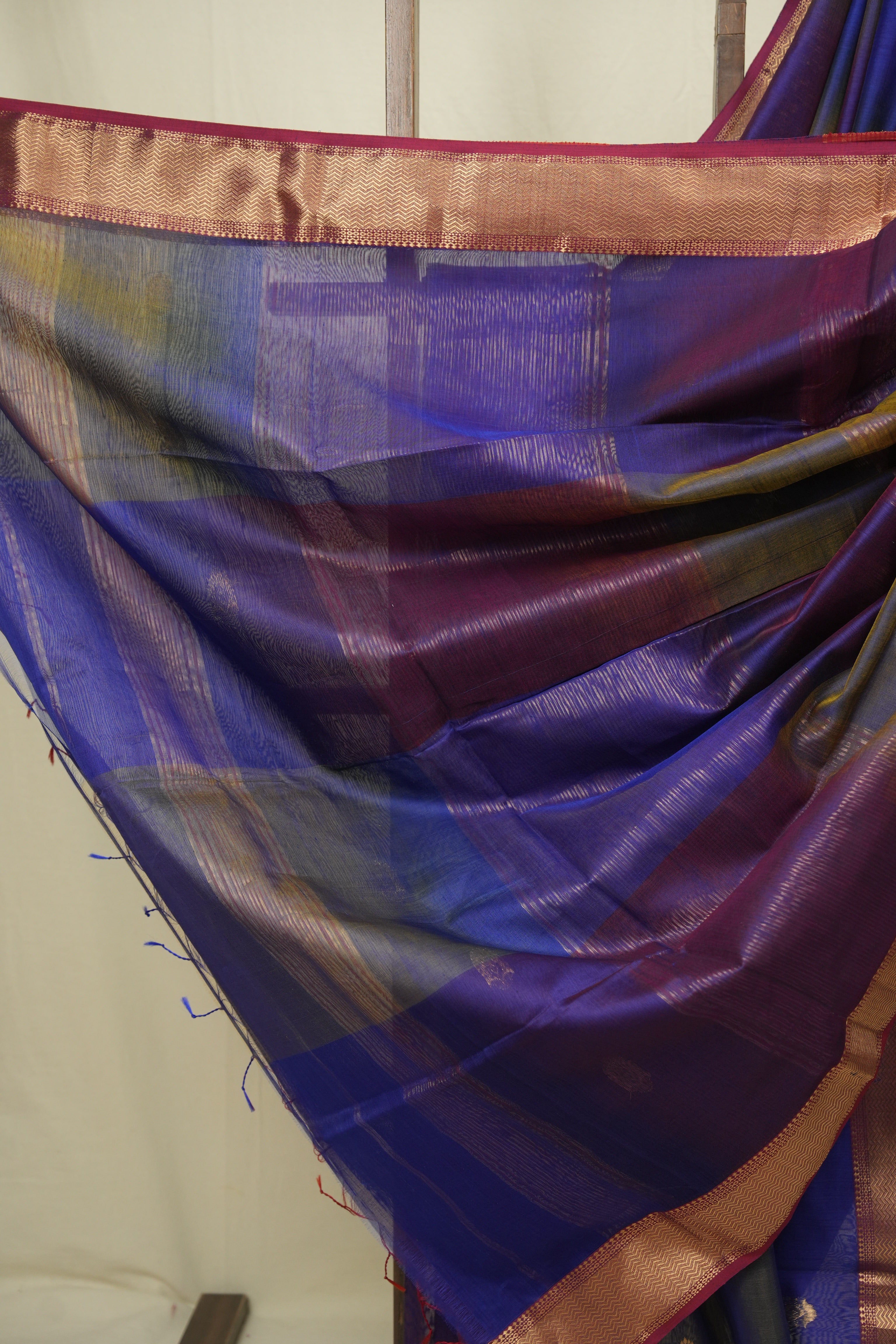 Two Tone Blue Maheshwari Saree - SRTTBMS1279
