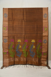 Rusty Brown Matka Silk Jamdani Saree - SRRBMSJS96