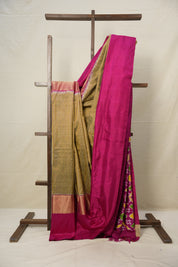 Yellow Maroon Checks Pochampalli Silk Ikat Saree - SRYMCPSIS229