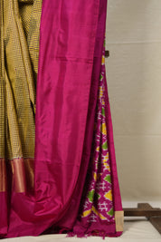Yellow Maroon Checks Pochampalli Silk Ikat Saree - SRYMCPSIS229