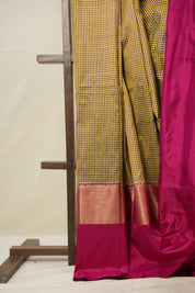 Yellow Maroon Checks Pochampalli Silk Ikat Saree - SRYMCPSIS229